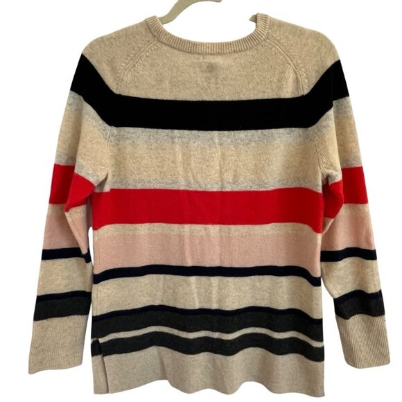 Halogen Womens 100% Cashmere Multicolor Striped Crew Neck Sweater M P Preppy - Picture 2 of 11